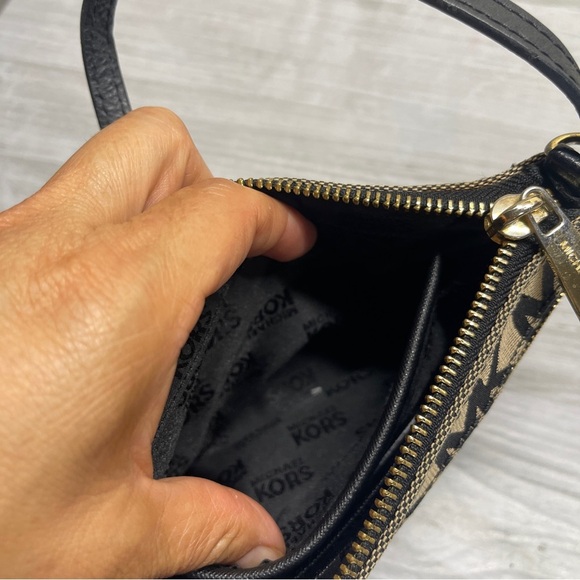 Michael Kors Jet Set Travel Double Zip Wristlet Logo MK Print Black - Picture 16 of 16